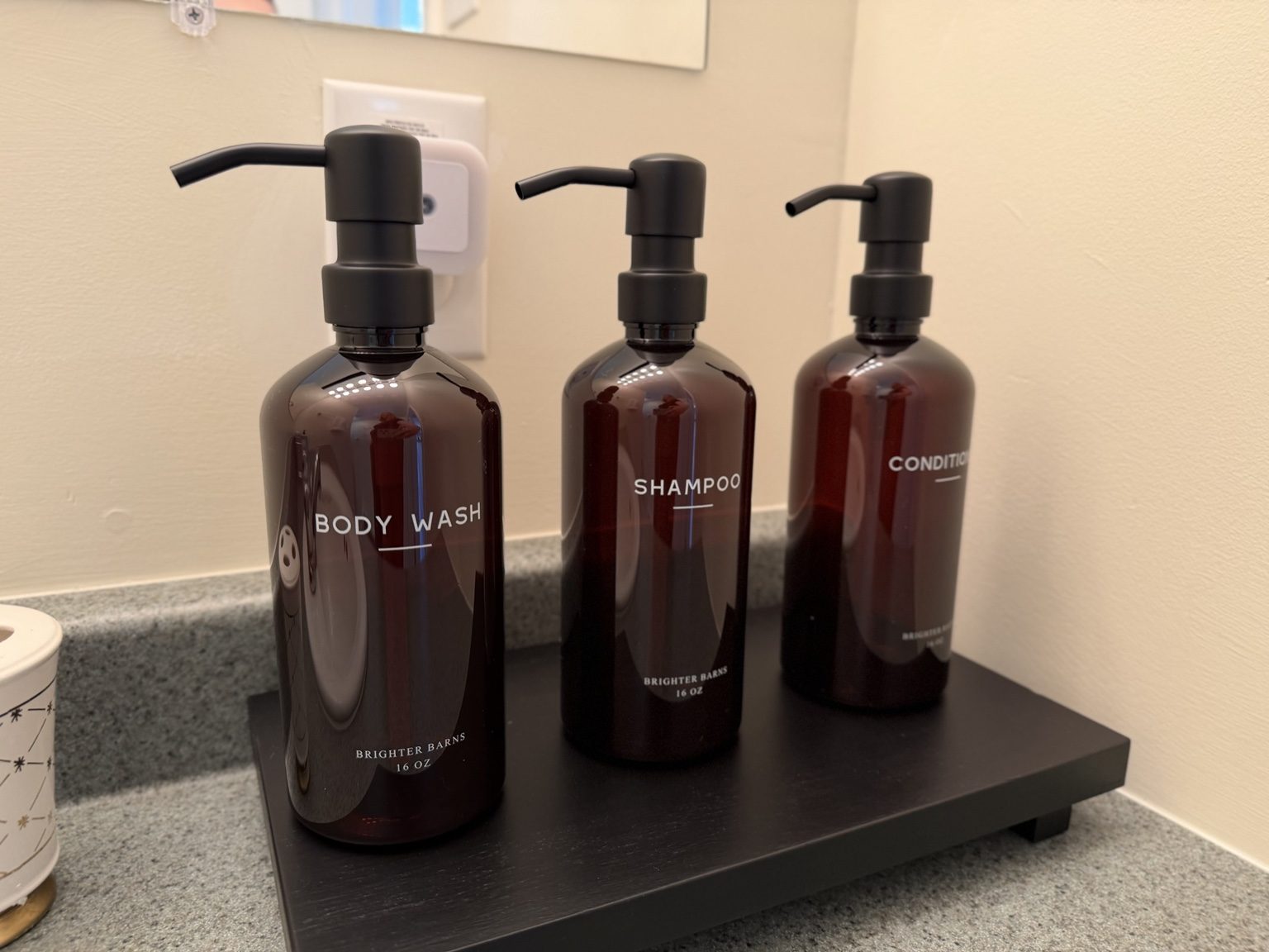 Bathroom soaps and shower supplies at Ledge & Tide