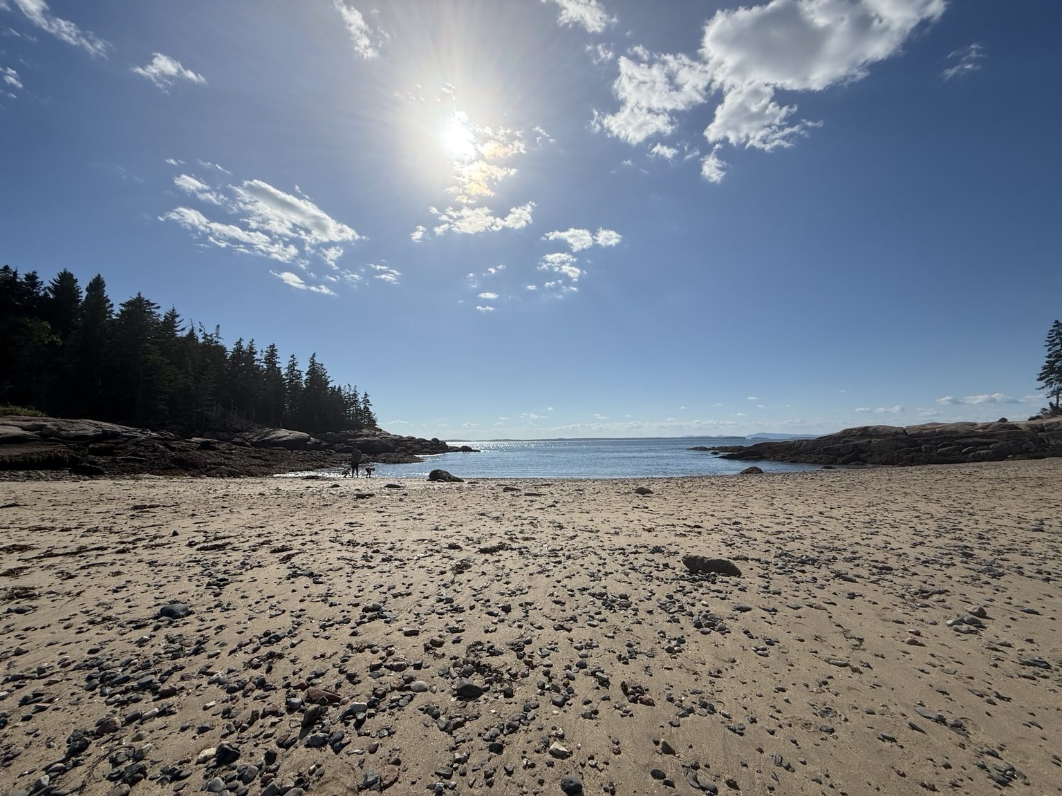 Sandy beach and rocky shoreline on Deer Isle
