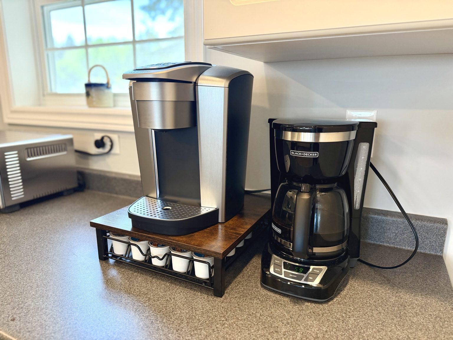 Coffee station in the kitchen at Ledge & Tide